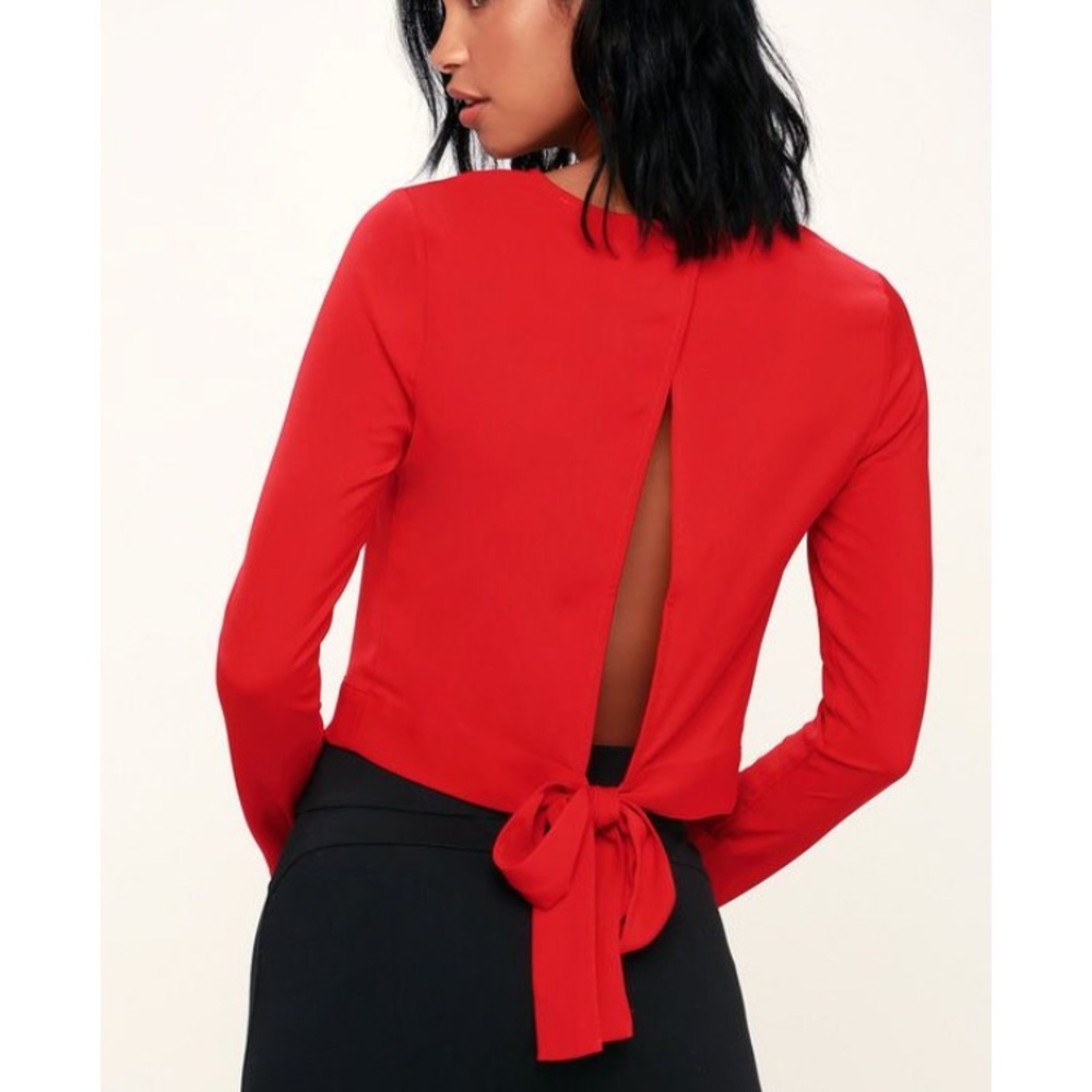 Red open back blouse